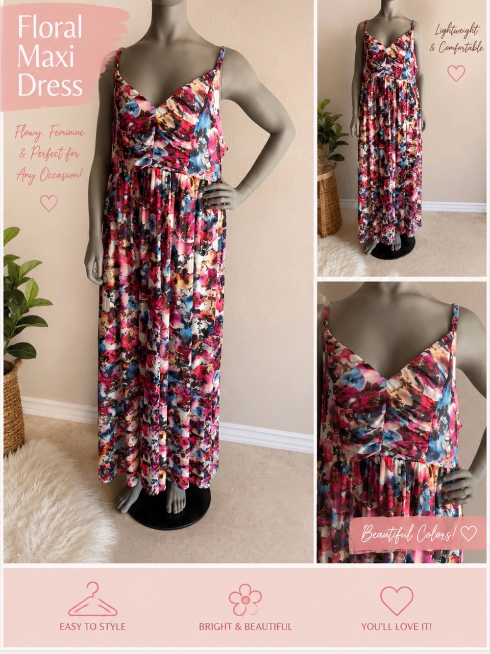 Floral Pink Multicolor Maxi Dress - Torid Sz 2 Lightweight Sundress